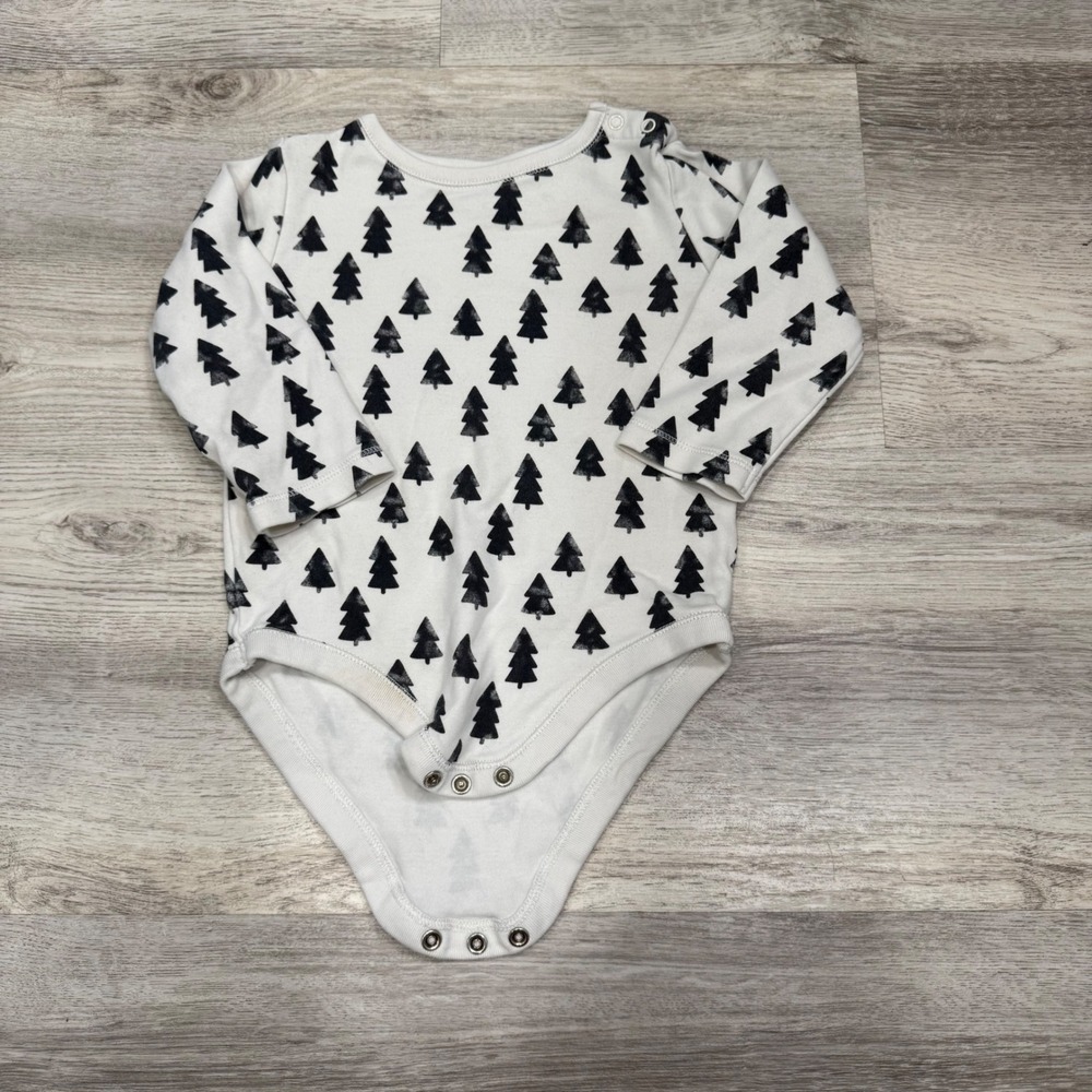 Gymboree Baby Long Sleeve Pine Tree Print Bodysuit White Black 12-18 Months